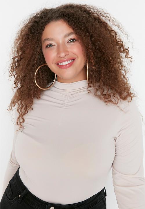 Trendyol - Plus ruche detail bodysuit  - beige