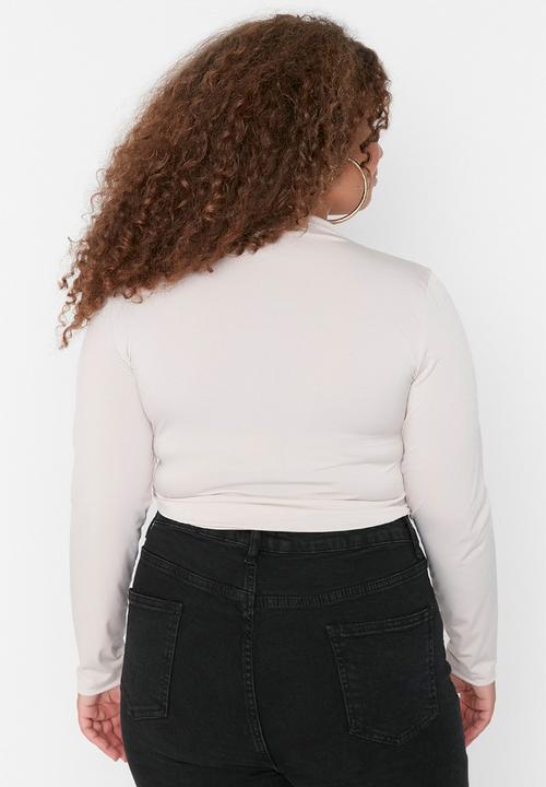 Trendyol - Plus ruche detail bodysuit  - beige