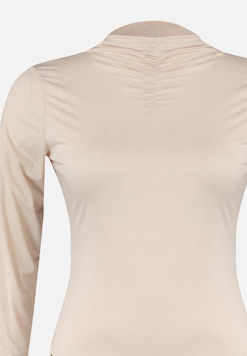 Trendyol - Plus ruche detail bodysuit  - beige