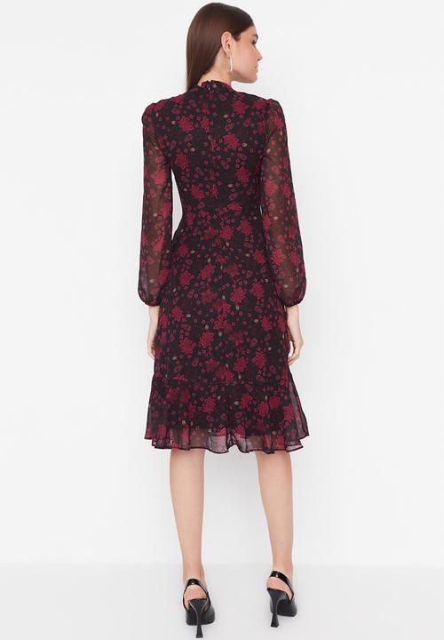 Trendyol - High neck chiffon sleeve dress - pink