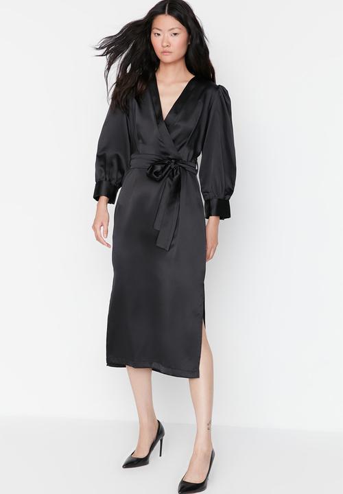 Trendyol - Satin tie waist dress - black