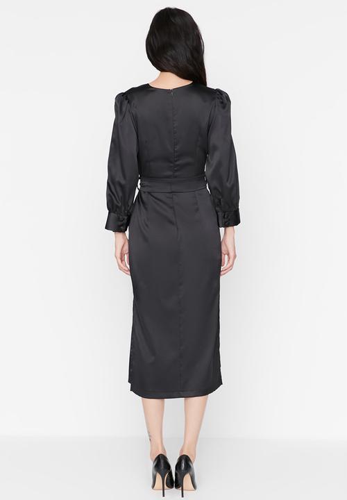Trendyol - Satin tie waist dress - black