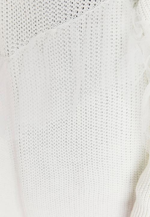 Trendyol - Plus tulle detail knit cardigan - ecru