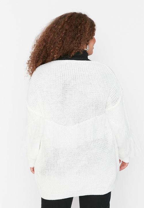 Trendyol - Plus tulle detail knit cardigan - ecru