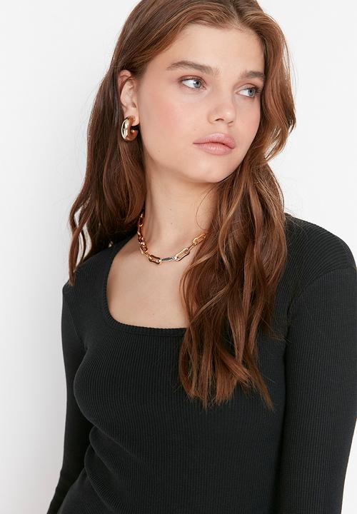 Trendyol - Square neck bodycon knit dress - black
