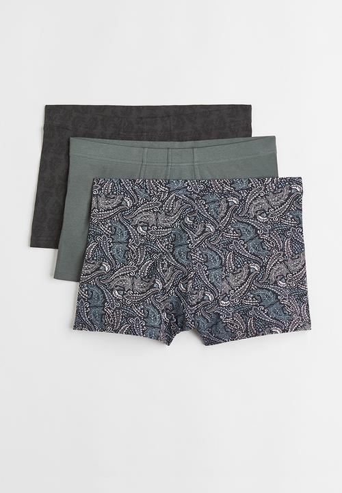 H&M - 3 Pack short cotton trunks - dark grey/paisley-patterned
