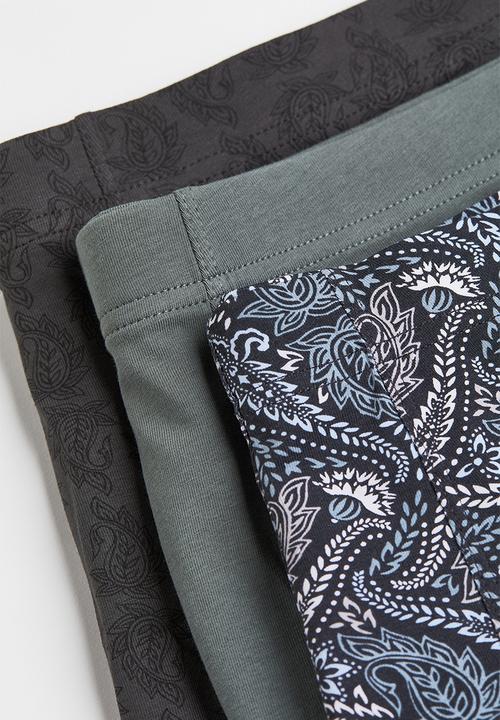 H&M - 3 Pack short cotton trunks - dark grey/paisley-patterned