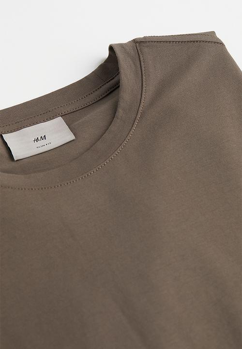 H&M - Slim fit pima cotton T-shirt - dark greige 