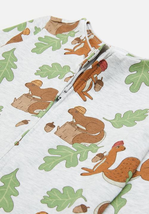 Cotton On - The long sleeve zip romper- cloud marle & squirrels