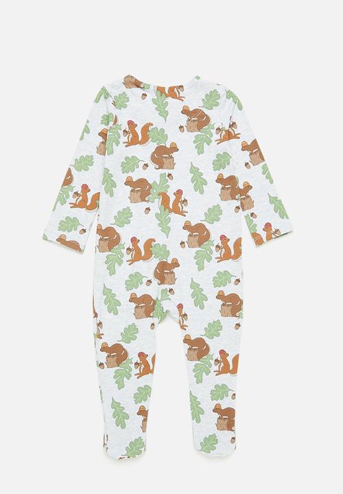 Cotton On - The long sleeve zip romper- cloud marle & squirrels