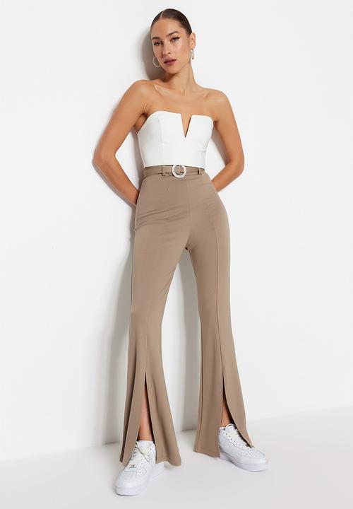 Trendyol - Belted slit knit trousers - mink