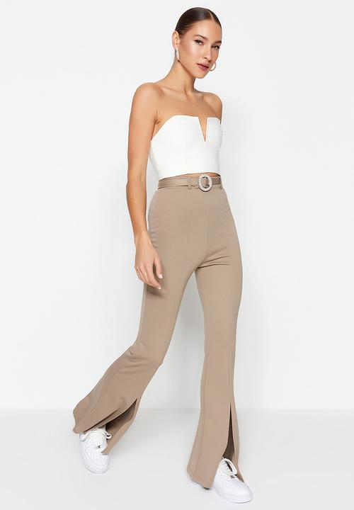 Trendyol - Belted slit knit trousers - mink