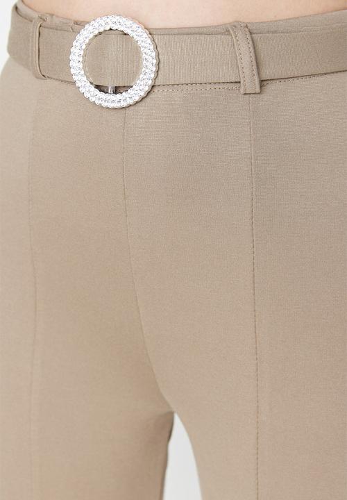 Trendyol - Belted slit knit trousers - mink