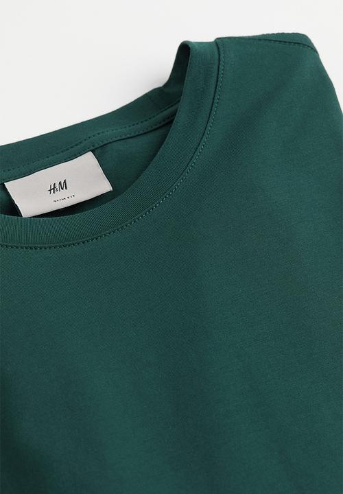 H&M - Slim fit pima cotton T-shirt - dark teal 