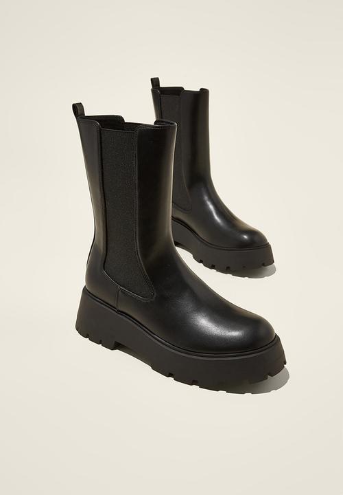 Cotton On - Avery combat chelsea boot - black smooth vegan leather