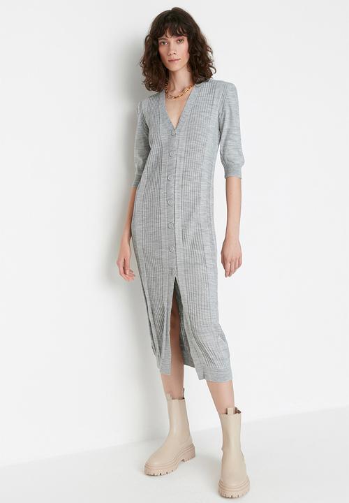Trendyol - Button detail knit dress - grey