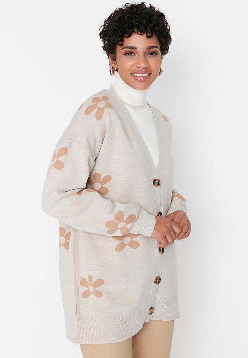 Trendyol - Floral pattern knit cardigan - neutral