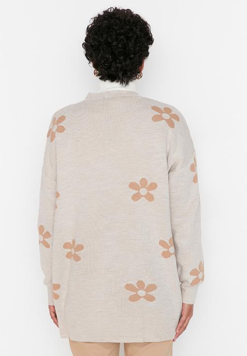 Trendyol - Floral pattern knit cardigan - neutral