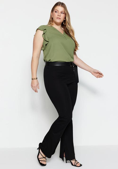 Trendyol - Plus spanish leg slit detail trousers - black