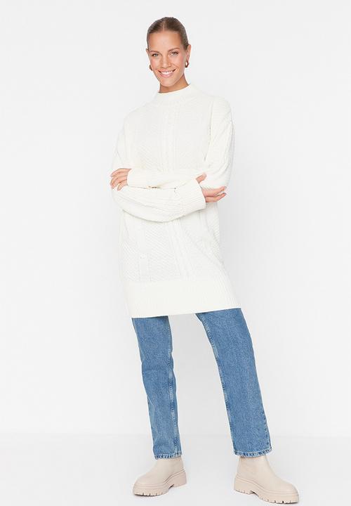 Trendyol - Long knit sweater - ecru