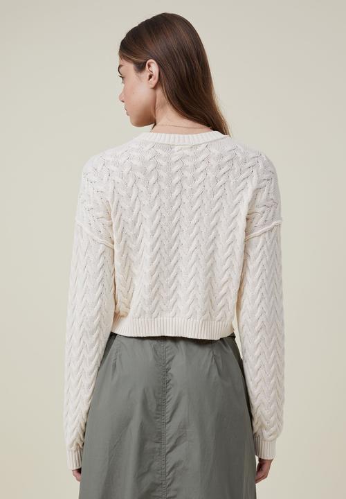Cotton On - Crop cable crew - ecru