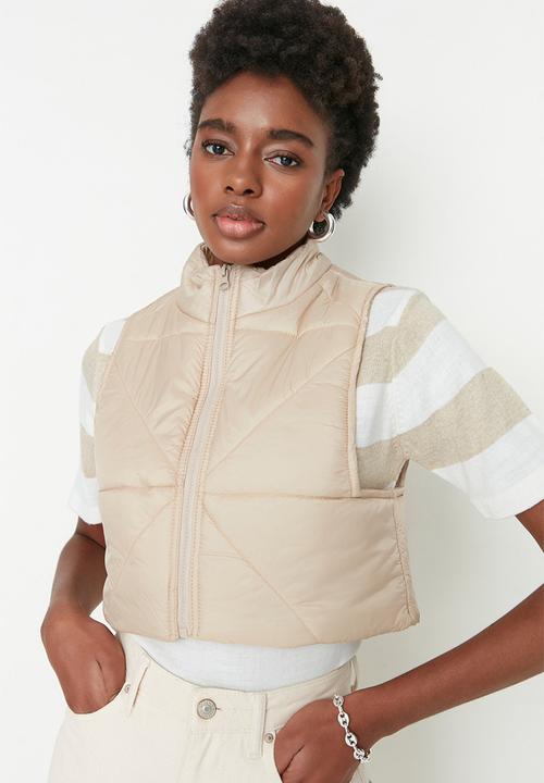 Trendyol - Crop puffer vest - stone