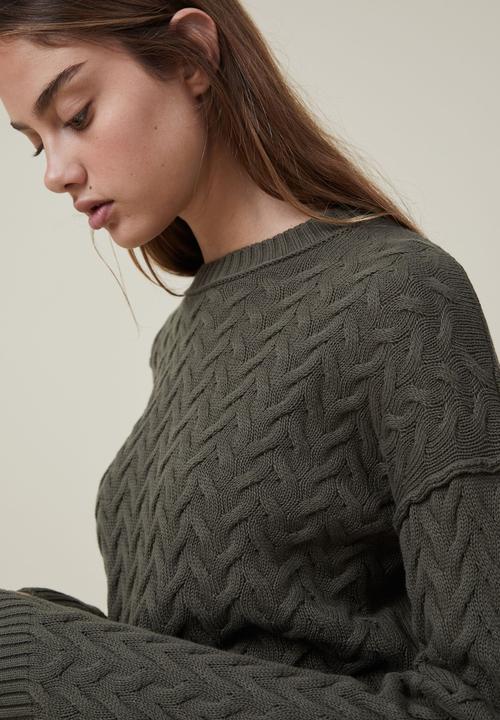 Cotton On - crop cable crew - soft olive