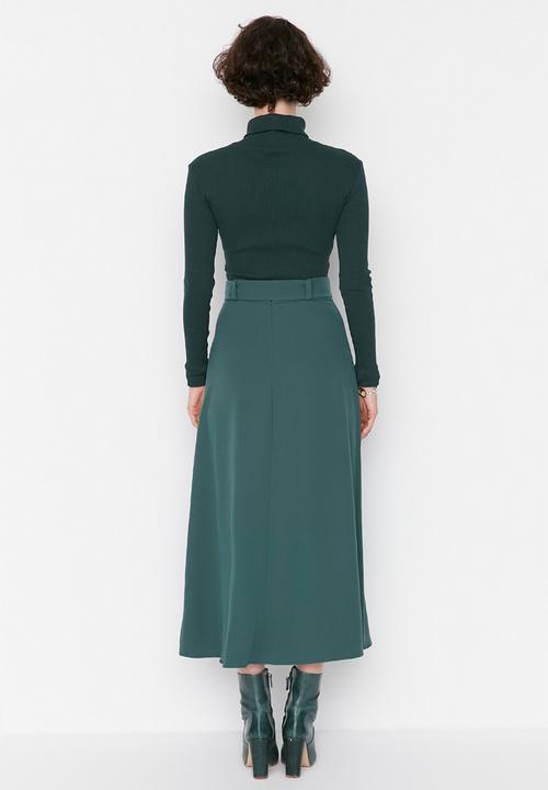 Trendyol - Button detailed waist belt woven skirt  - green