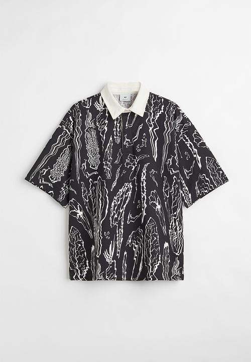 H&M - Oversized fit short sleeved rugby shirt - black/multi
