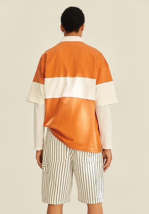 H&M - Oversized fit short-sleeved rugby shirt - orange/block-coloured