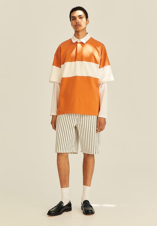 H&M - Oversized fit short-sleeved rugby shirt - orange/block-coloured