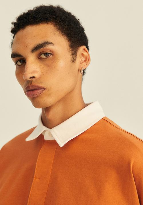 H&M - Oversized fit short-sleeved rugby shirt - orange/block-coloured