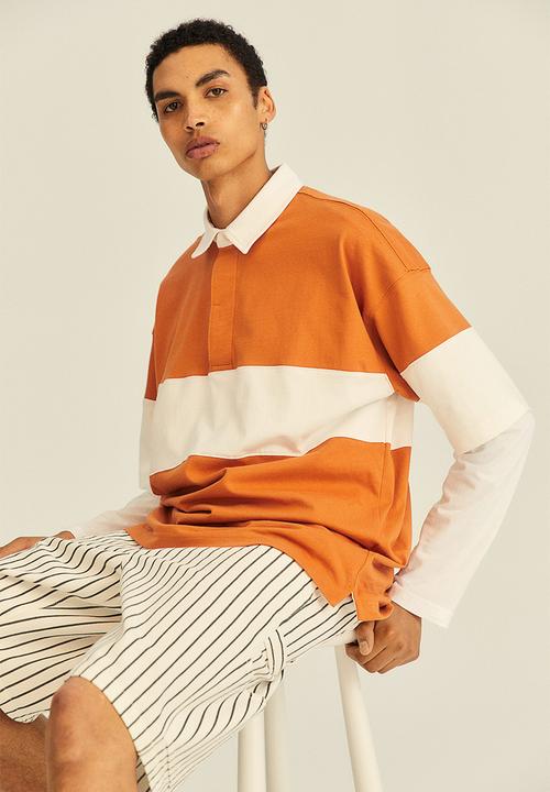 H&M - Oversized fit short-sleeved rugby shirt - orange/block-coloured