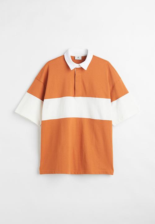 H&M - Oversized fit short-sleeved rugby shirt - orange/block-coloured