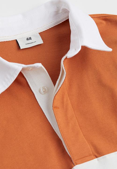 H&M - Oversized fit short-sleeved rugby shirt - orange/block-coloured