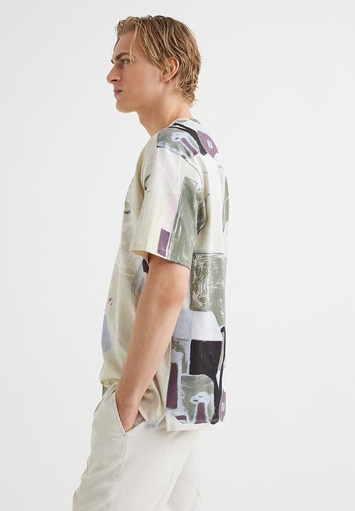 H&M - Relaxed fit patterned cotton T-shirt - light beige/patterned
