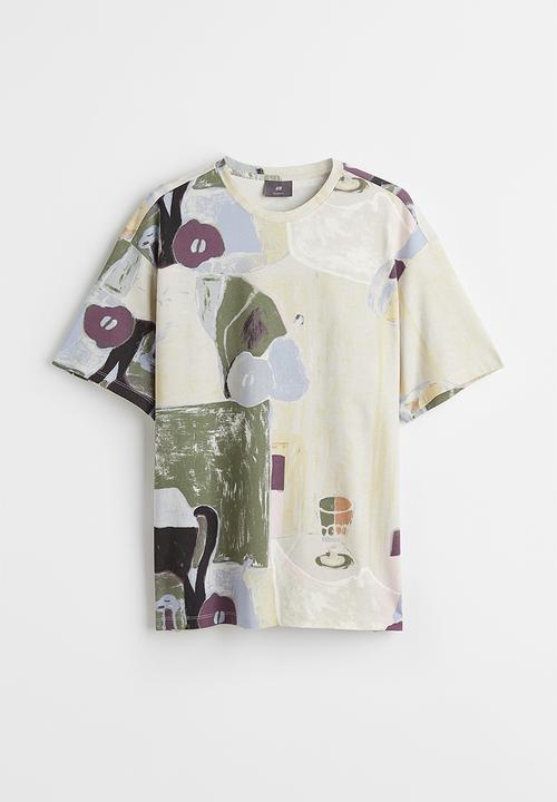 H&M - Relaxed fit patterned cotton T-shirt - light beige/patterned