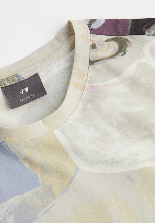 H&M - Relaxed fit patterned cotton T-shirt - light beige/patterned