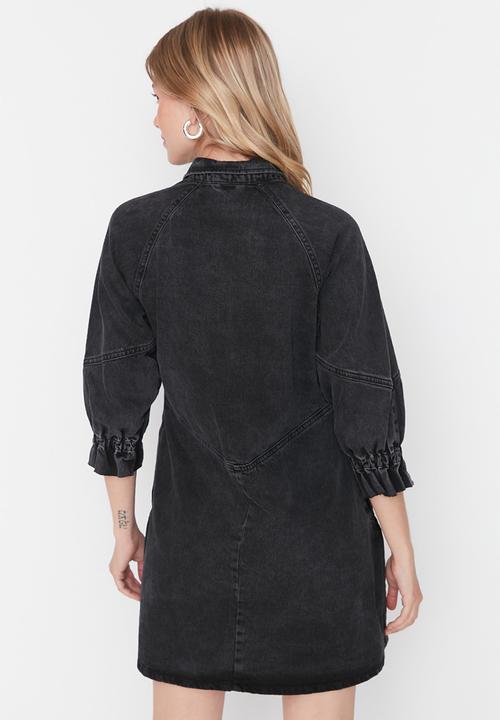 Trendyol - Stitch detail denim dress - black