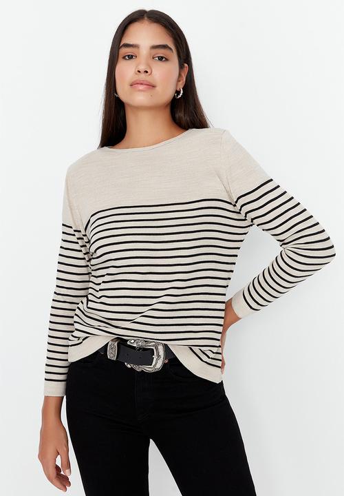 Trendyol - Striped knitwear sweater - stone