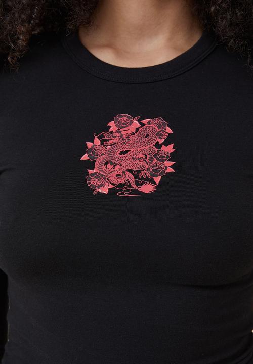 Cotton On - Fitted graphic long sleeve top - dragon tattoo/black