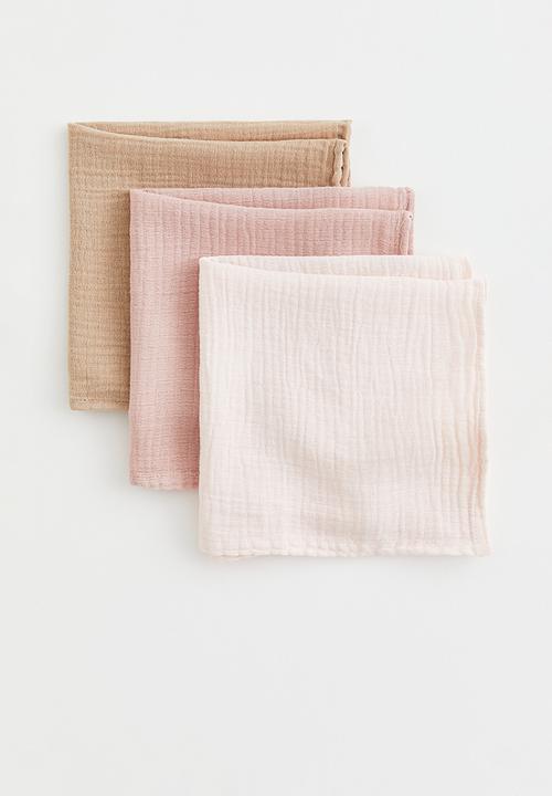 H&M - 3-pack muslin comfort blankets - beige/pink