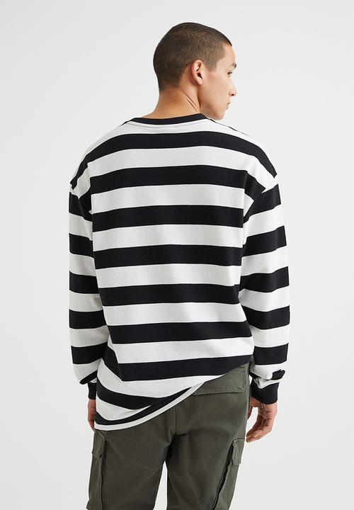 H&M - Oversized fit long-sleeved piqué top - black & white striped