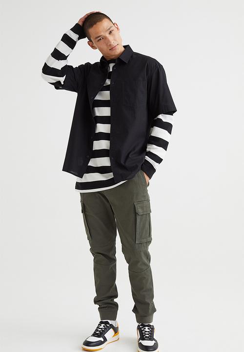 H&M - Oversized fit long-sleeved piqué top - black & white striped
