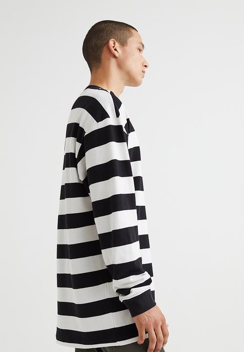 H&M - Oversized fit long-sleeved piqué top - black & white striped