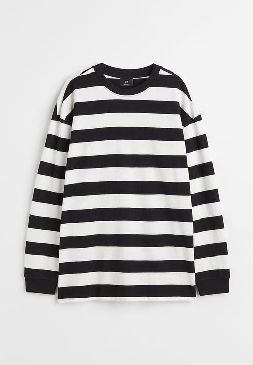 H&M - Oversized fit long-sleeved piqué top - black & white striped