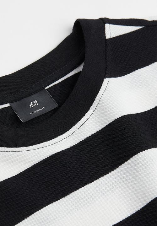 H&M - Oversized fit long-sleeved piqué top - black & white striped