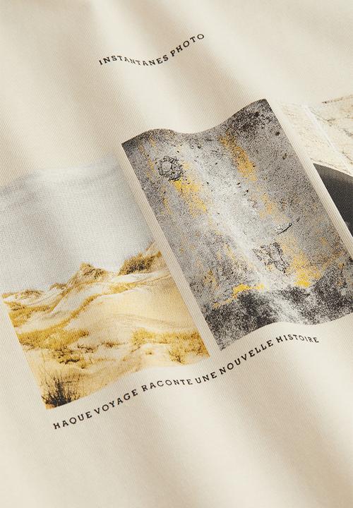 H&M - Relaxed fit printed T-shirt - light beige/beach