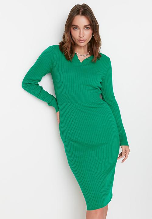 Trendyol - Polo neck sweater dress - green