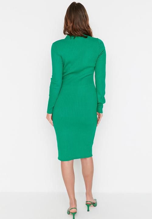 Trendyol - Polo neck sweater dress - green